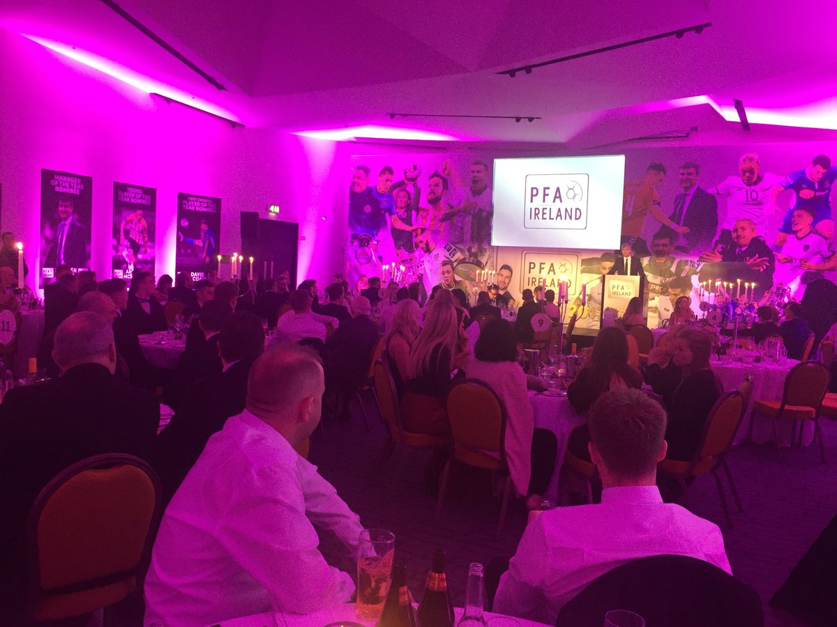 RebeccaMarkey's tweet photo. As the branding and stage designers, #IFPMedia are delighted to be at the @PFAIOfficial Awards tonight in @themarkerhotel. Our sister company #Printingit printed &amp; built the fantastic stage. 
#football #footballers #ireland #SSEAirtricityLeague  #printingit https://t.co/BfPnb58fZD