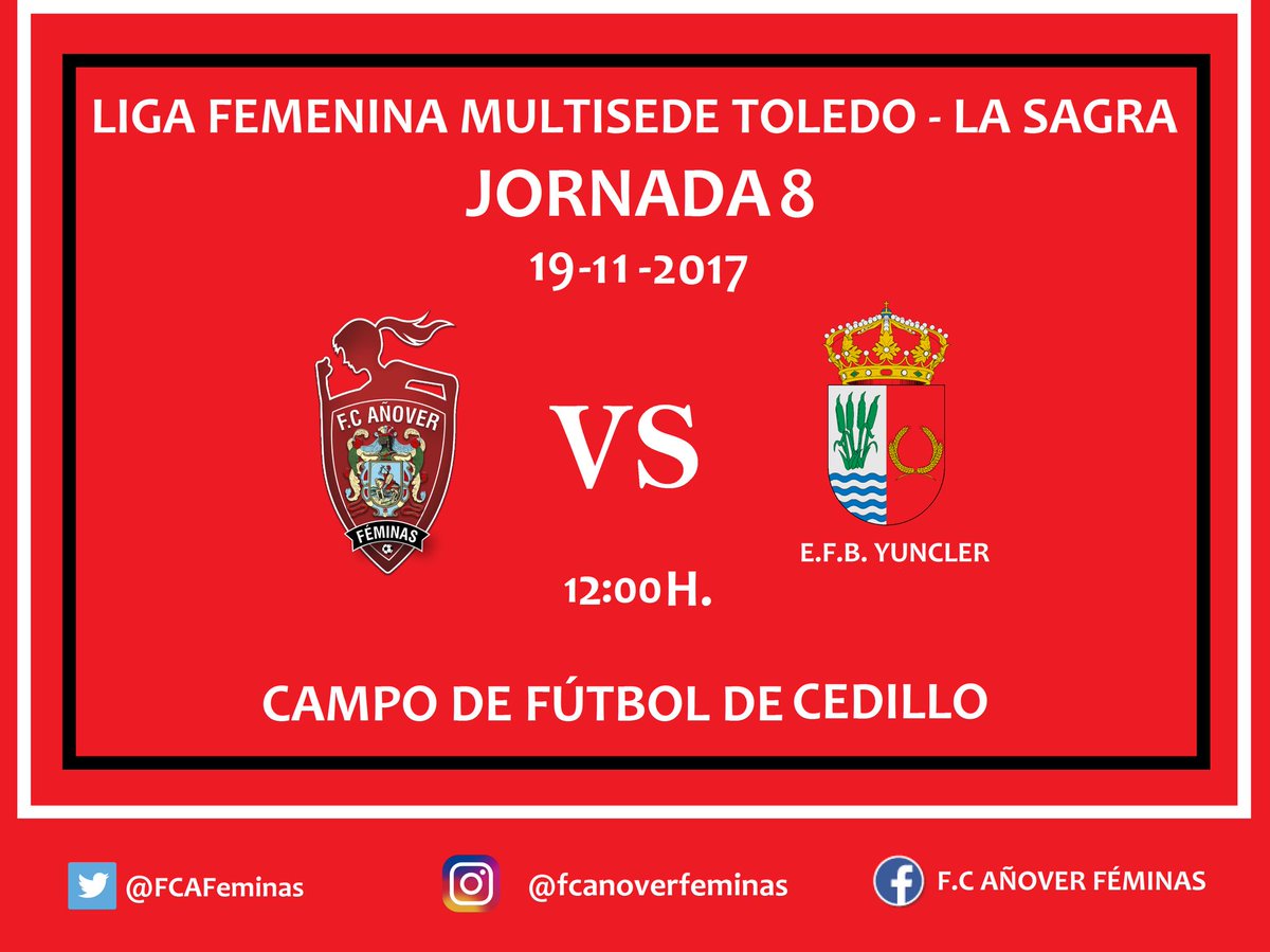 FCAFeminas's tweet photo. |HORARIOS| Jornada 8.
📍Campo de fútbol de Cedillo.
🕛 12:00 h.
⚽️ Fútbol Club Añover Féminas - E.F.B. Yuncler.
🏆 Jornada 8 - #LigaMultisede. https://t.co/7dMageyW9Q