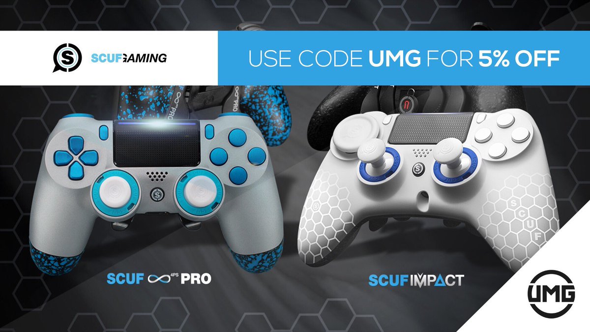 UMGGaming's tweet photo. Play like the best with a @ScufGaming controller at a discounted rate by using the code “UMG” - https://t.co/PmpinGTYWX https://t.co/RfZrFlYdTS