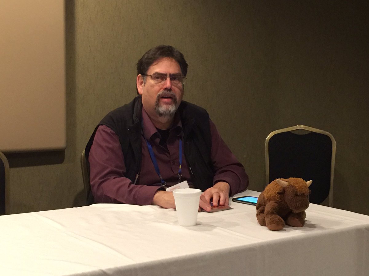 SFContario's tweet image. Guest of Honour Lawrence M. Schoen @klingonguy and Barry reading from Barry's Deal.