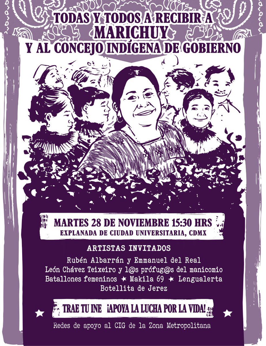 Listos para recibir a la Vocera de los Pueblos en esta caravana por la vida. Los universitarios y el Concejo Indígena de Gobierno caminamos juntos.

#MarichuyEnCDMX
