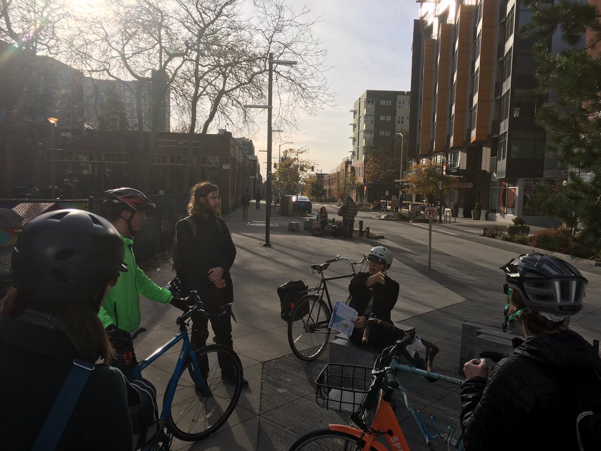 SNGreenways's tweet photo. Talking about how to improve biking and walking for people of all ages and abilities in Belltown, SLU, and Uptown. As part of a tour for the North Downtown Mobility Action Plan. (#NoDoMap). Looking forward to better connections and crossings https://t.co/YI451Nhl7U
