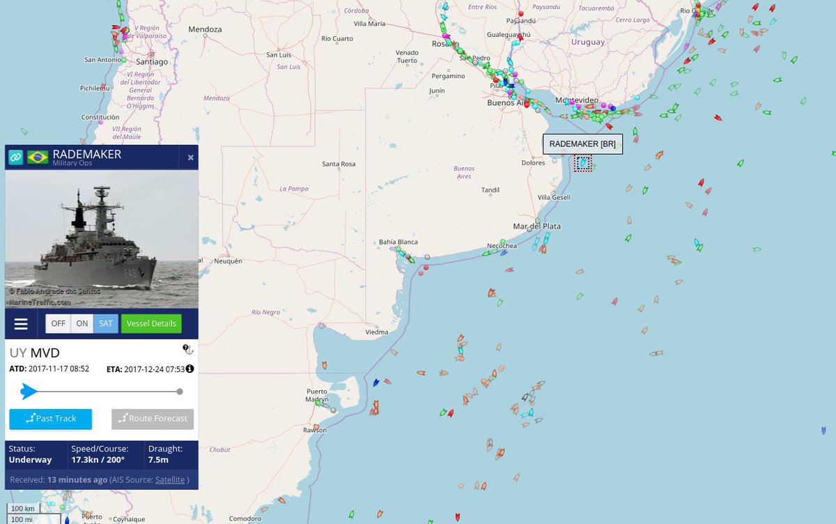 steffanwatkins's tweet photo. π§π· #Brazil|ian Navy Type 22 frigate F Rademaker (MMSI:710411000) is headed to the search area #ARASanJuan #F29 #FRademaker #Argentina #ArmadaArgentina #Armada
https://t.co/mVCrsFIfAM https://t.co/c03RkYql0s