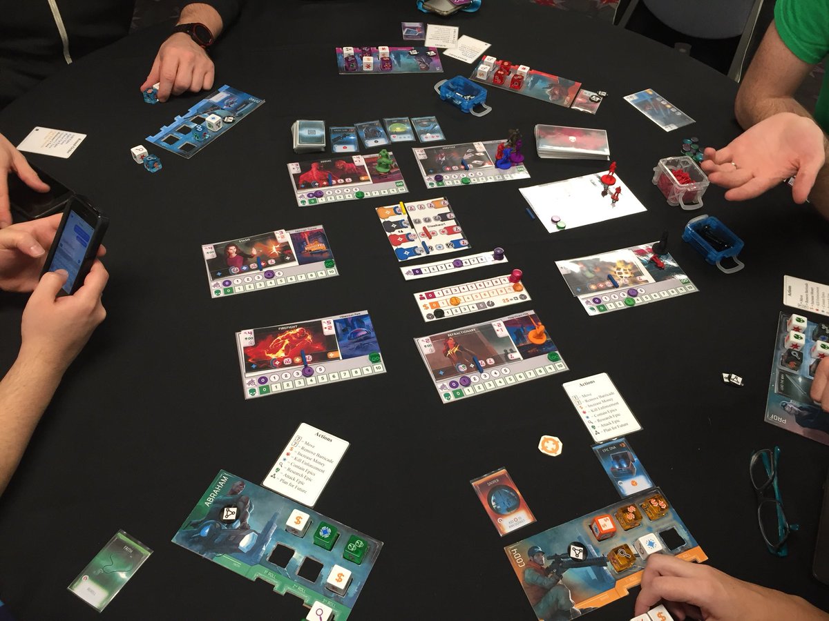 BoardGameQuest's tweet photo. Demoing a prototype of The Reckoners board game from @NauvooGames #PAXUnpluged. So far I’m digging it! https://t.co/et0Jb9tPL7
