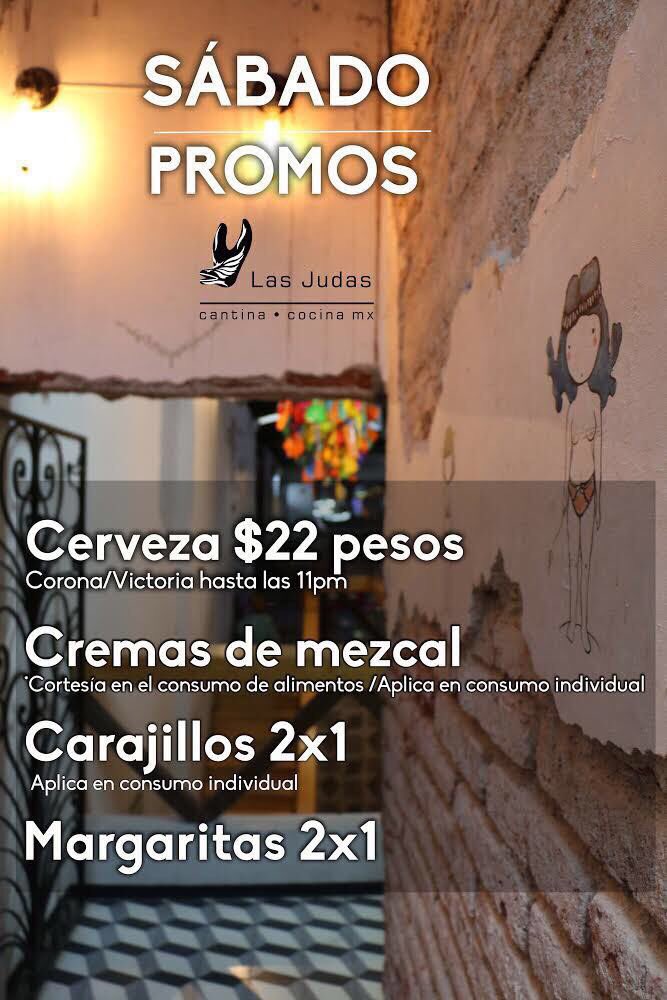 LasJudas's tweet photo. ¡Disfruta el puente con nuestras promos!
*Cervezas Corona y Victoria $22 pesos (hasta las 11 pm)
*Crema de mezcal de cortesía en el consumo de alimentos 
*Carajillos 2x1 
*Margaritas 2x1 
(aplican en consumo individual)
#sábado #LasJudas https://t.co/xsXP3PbIHK
