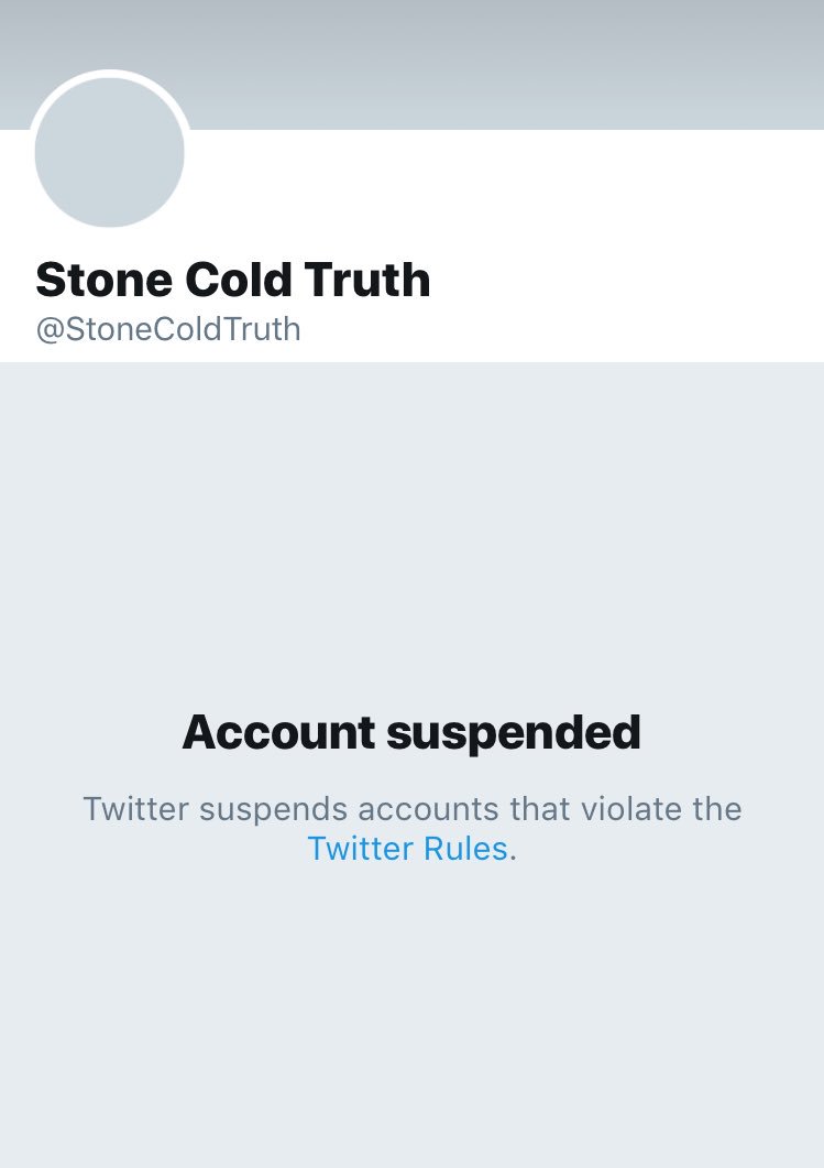 kylegriffin1's tweet photo. Stone Cold Truth, a Twitter account linked to Roger Stone, has been suspended. https://t.co/vcUvXpwdSI