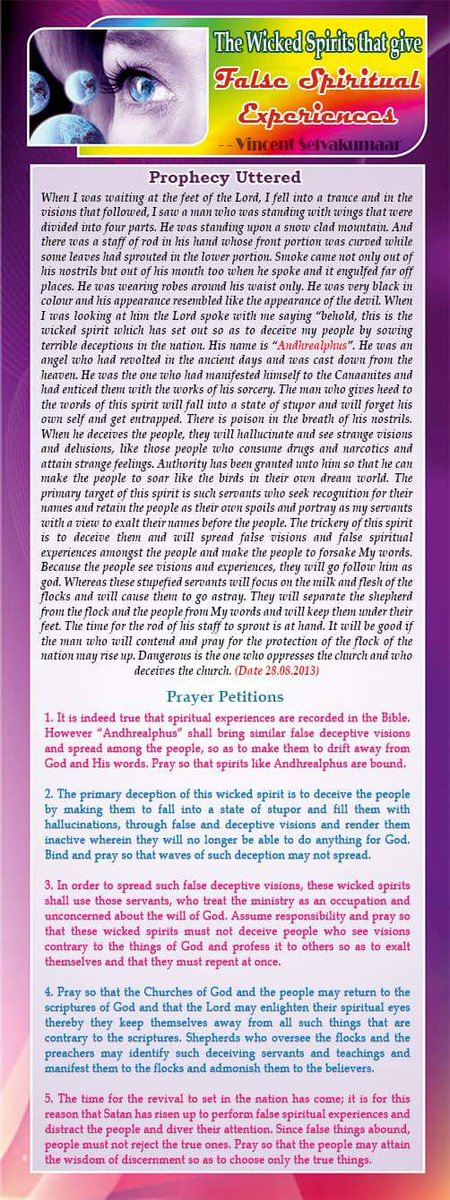 VSK_Prophecies's tweet photo. Download ProphecyToday App { @ https://t.co/0b1asOrK2z } to receive daily Prophecies and updates from Bro. Vincent Selvakumaar in English, Tamil & Kannada languages.
#ProphecyToday #FalseVisions #FalseSpiritualExperiances #Andhrealphus
#VincentSelvakumar #19Nov2017 https://t.co/rVCjdUzhy7
