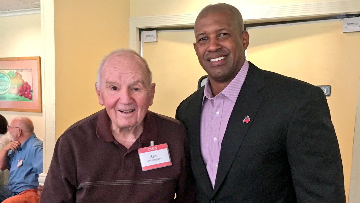 DocBMartin's tweet photo. I’m glad today to be a part of the unveiling of Winningham Spirit Plaza to honor #CSUN’s 1st Football coach, Sam Winningham. 
A true leader &amp; pioneer
We celebrated former players, coaches &amp; Alumni who gave so much to our football program &amp; to the fans in the Northridge community. https://t.co/YaUW4eMlJY