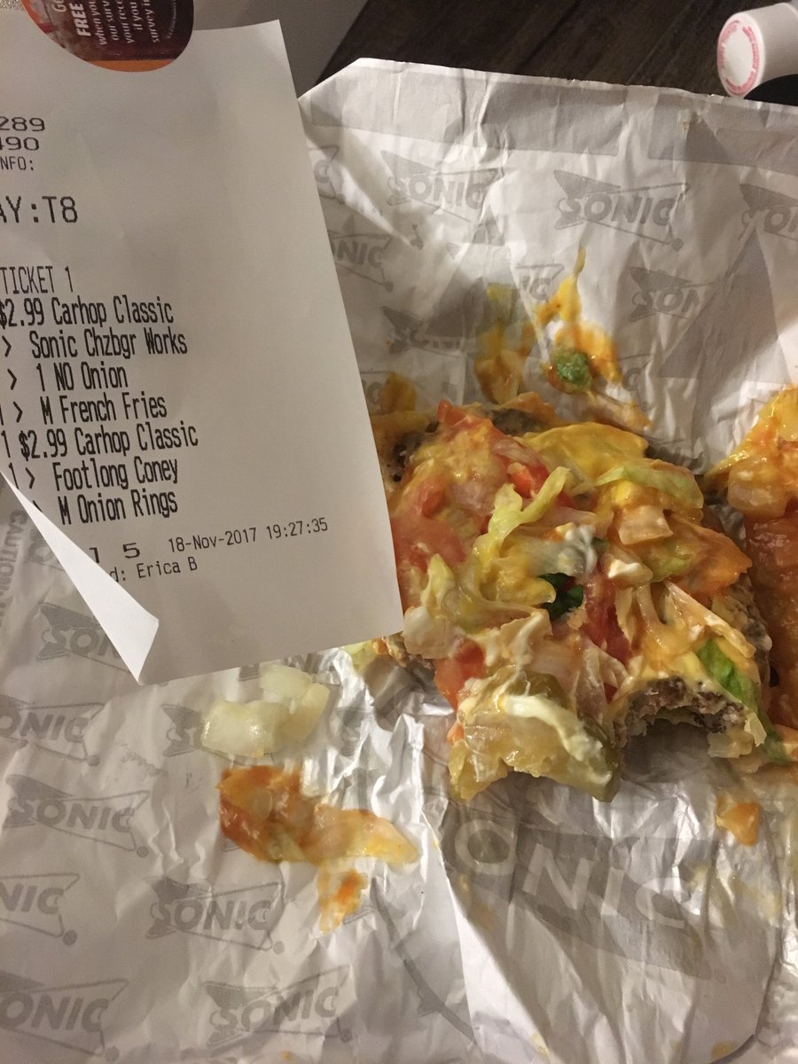 toshia12's tweet photo. Sonic Drive-In
@sonicdrivein

Very disappointed in N.Highland location in Jackson, TN earlier tonight. It took 5 minutes for my order to be taken with 3 vehicles in the entire place. Then I get cold food and onions on my burger when I asked for no onions, twice. 
8:04 PM https://t.co/utv66VRRna