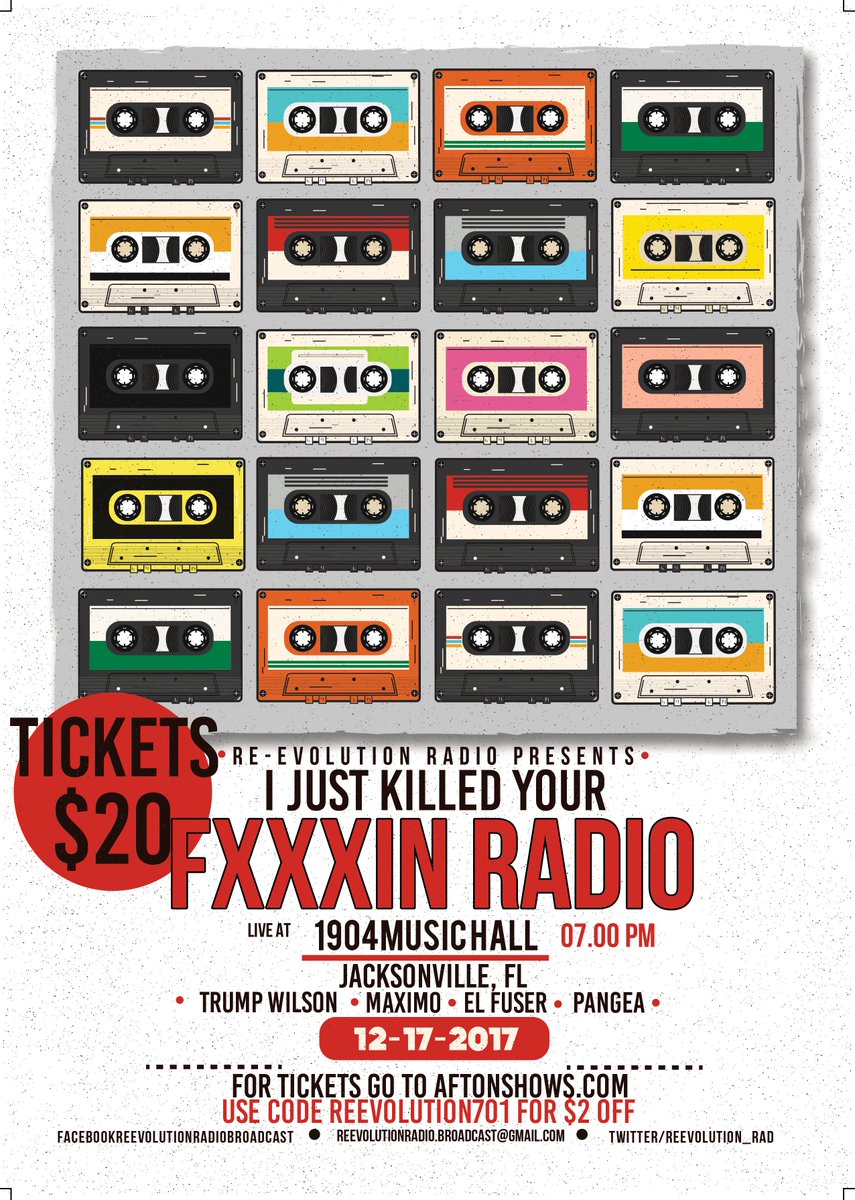 ReVLiTHoUSe's tweet photo. First Stop on Tour See you in Jacksonville Fla #ReEvolutionRadio #1904MUSICHALL #Ijustkilledyourfuckingradiotour #Tuneinandropout #Dec17 https://t.co/PSZxE2w689