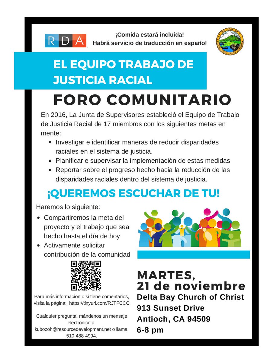 cccrjc's tweet photo. Come out for the last racial justice task force community forum in Antioch on Tuesday. #CoCoRacialJustice https://t.co/Cty0POijwM