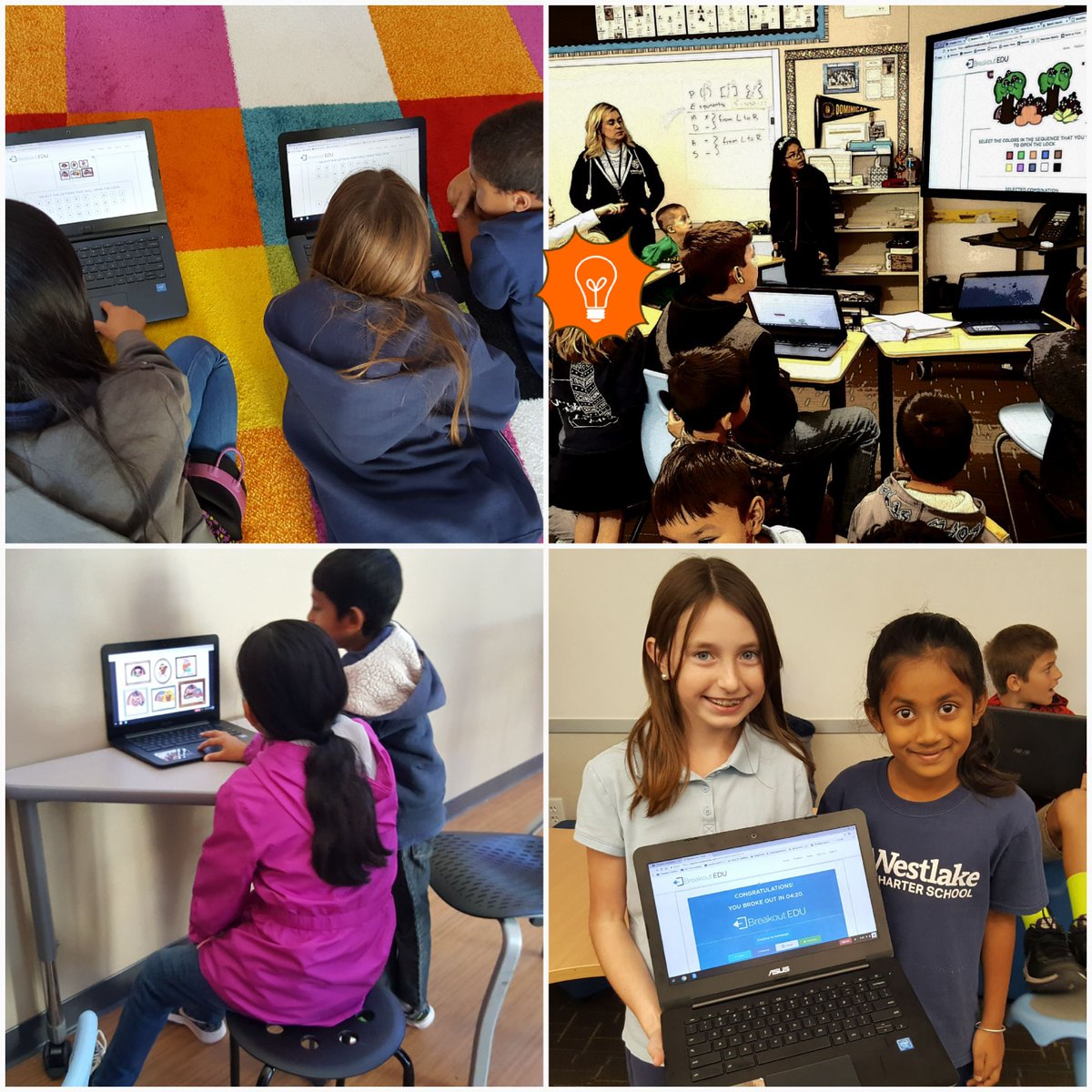 sallyhoyt's tweet image. 5th Grade showed 1st grade buddies how to do a digital #breakoutEDU. It was tough, but they all collaborated and showed perseverance! #westlakecharter #wcsperseverance