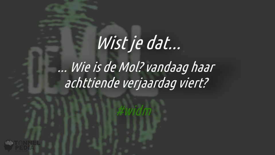 Hoera! Ben je benieuwd naar de geschiedenis van Wie is de Mol? Die vind je hier: ow.ly/1jcS30gFAVv #wistjedat #widm