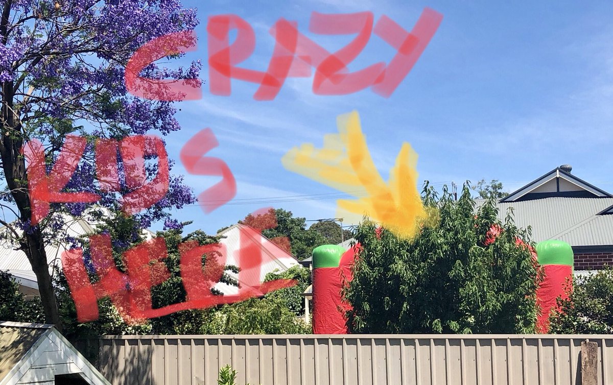 zzimmzamm's tweet photo. Umm, @SAPoliceNews crazy noisy party over back fence!
Too much red fizzy drink I think & sounds like they’ve invited a clown!
Am concerned there’ll soon be tears & tantrums
#comequick https://t.co/hVQkeIuVYY