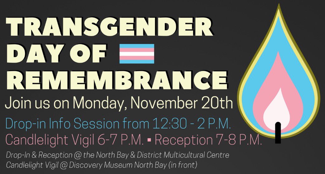 NBDMC's tweet photo. #NorthBay join us on Mon.Nov.20 for the Transgender Day of Remembrance https://t.co/3BvLriKwyP #TDOR #transrights #TransRightsAreHumanRights @PositiveSpNBay #NBayPositiveSpaces #LGBT #LGBTQ https://t.co/Nnil8UjNJG
