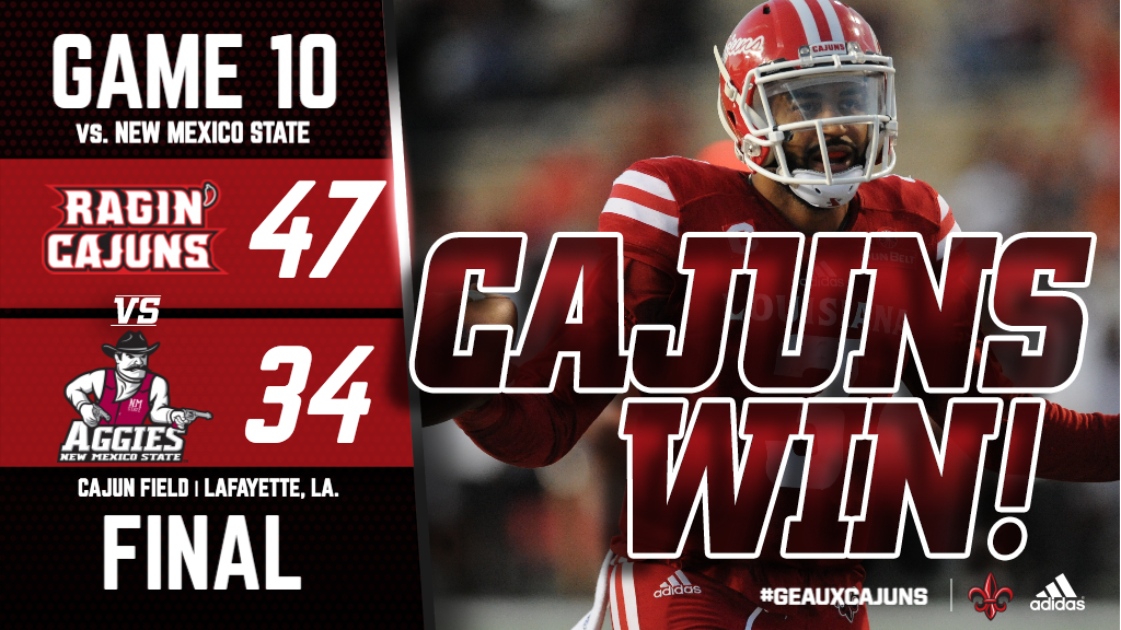 Defense steps up with 3 interceptions in 4th quarter to seal Homecoming victory over <a href="/NMStateFootball/">New Mexico State Football</a>. #GeauxCajuns