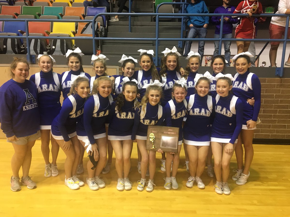 AKnightsSports's tweet photo. Congratulations to the Arab Competition Cheerleaders for placing 2nd (out of 10) at the AHSAA State Championships at Wallace State in Hanceville. https://t.co/qDBbnYJraF