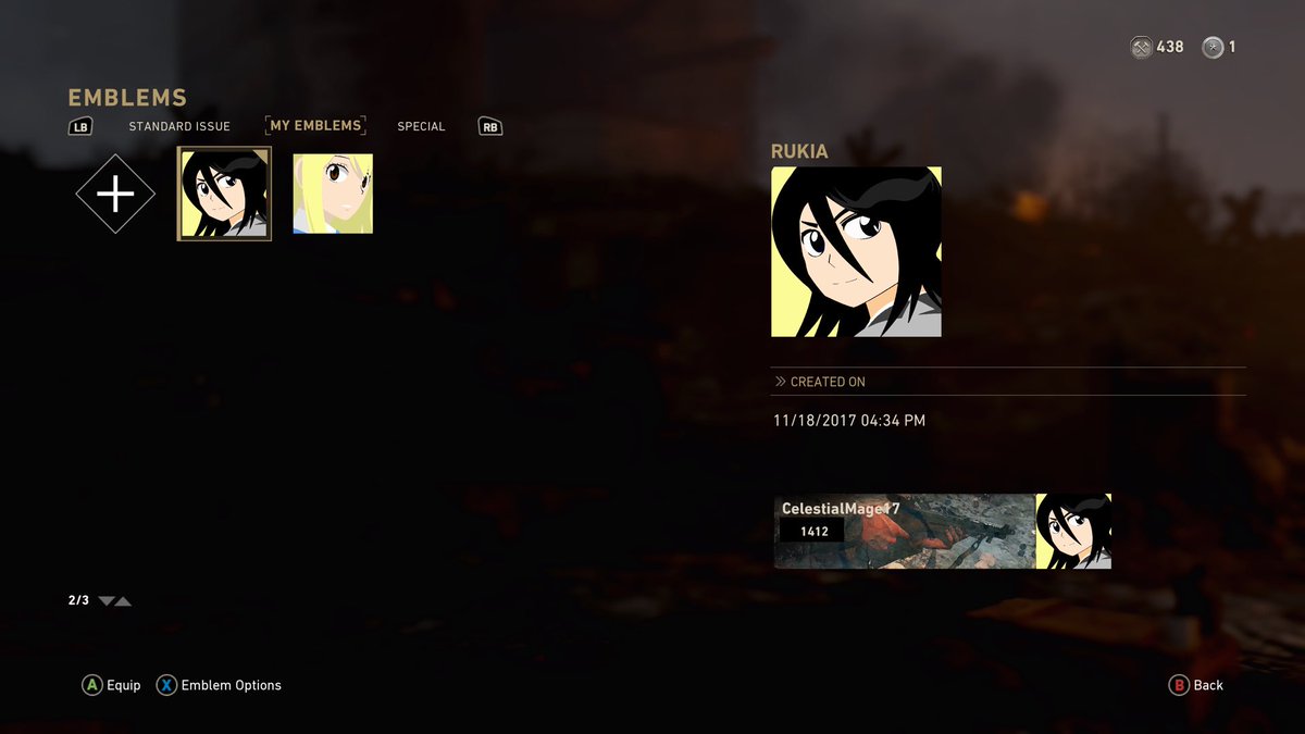 Lucy_H_Lover's tweet photo. My newest #CODWWII emblem, #Rukia from #Bleach #IGNime #Anime #XboxOne #CallofDuty #yayanime https://t.co/qNHveY9Iy3