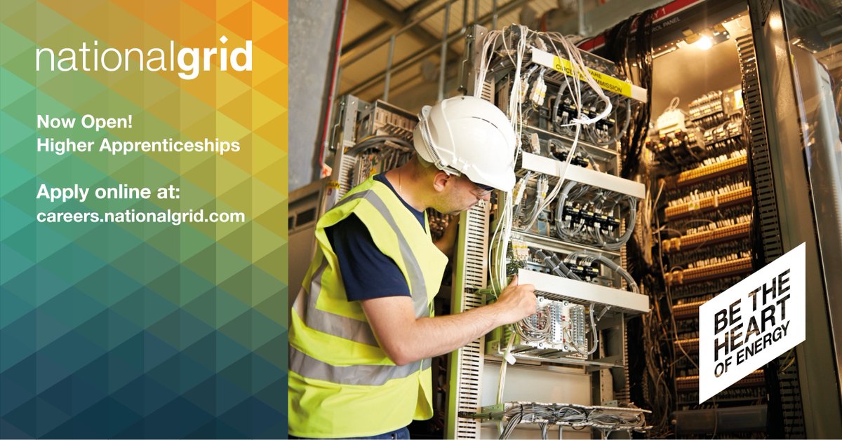 WeAreNatGrid's tweet photo. We have #HigherApprentice opportunities in #Engineering #ProjectManagement #CyberSecurity and #Commercial. Open now: https://t.co/4JY0NRKzT0 https://t.co/mlYVUR4hBE