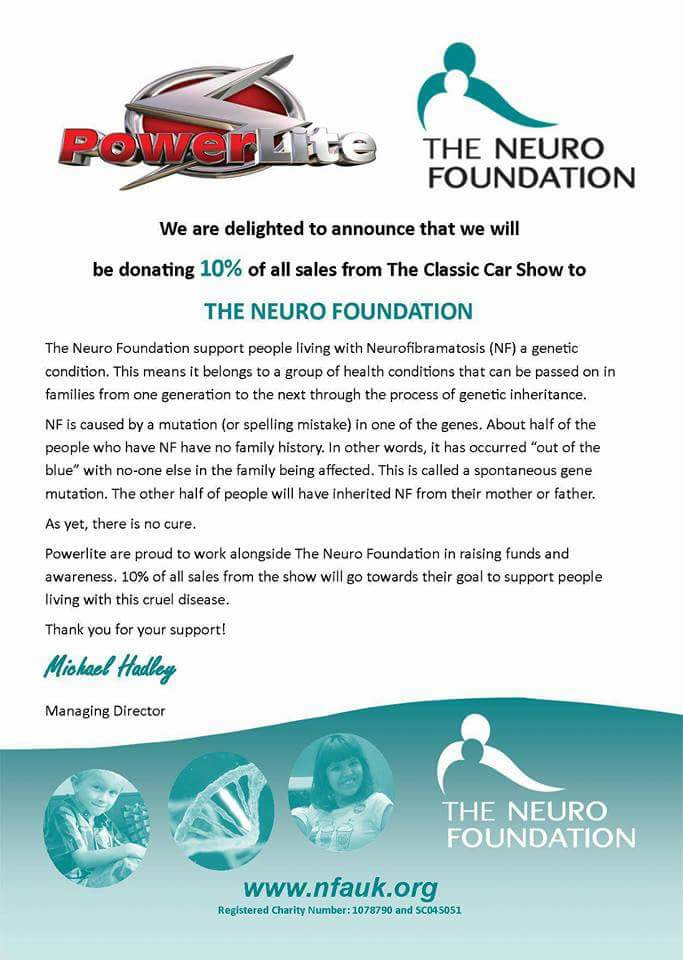 PowerliteUnits's tweet image. We are on stand 1-265 @ClassicMotorNEC this weekend and are donating 10% of all sales to @TheNeuroFdn  pop along and find out more #charity