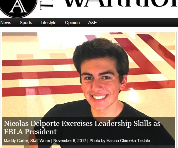 TheWarriorWire_'s tweet photo. Senior Striver: Nicolas Delporte takes North's FBLA to higher levels of achievement. Read about his biggest feat at https://t.co/YfzaCv5Pog https://t.co/bhAFh3hP1G
