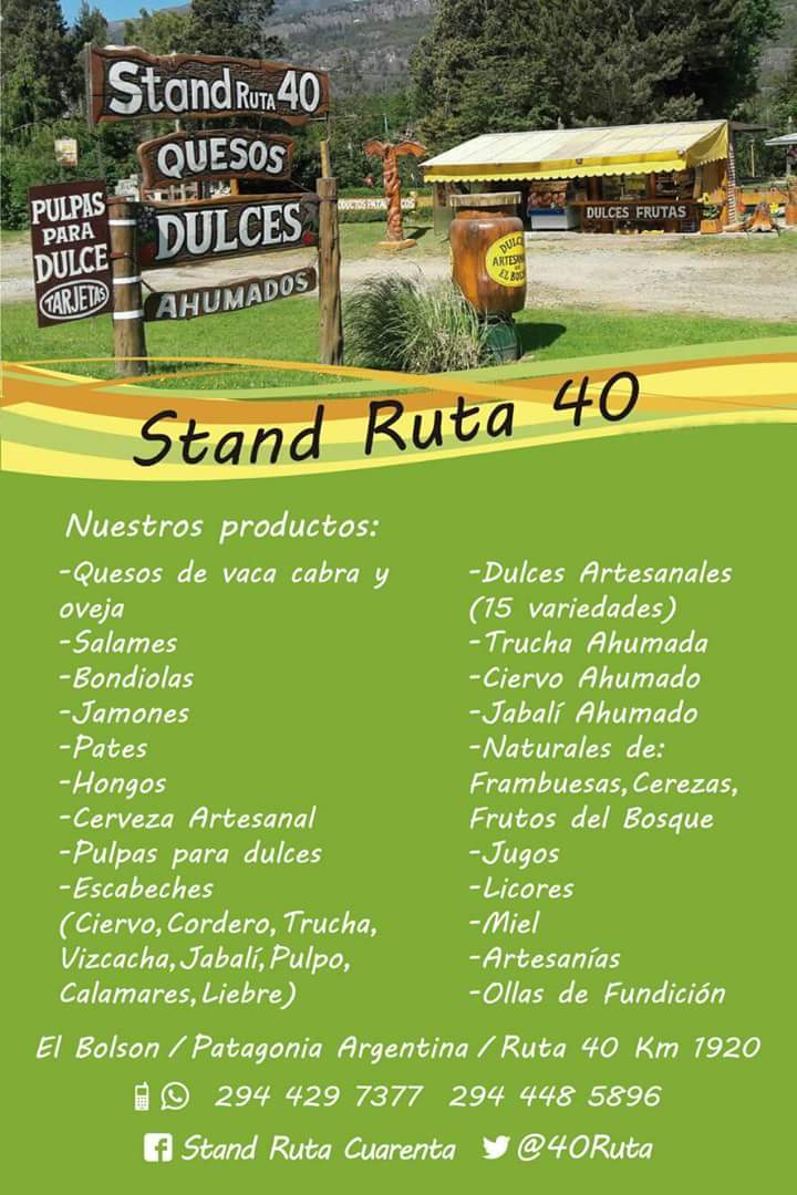 40Ruta's tweet photo. Parador Stand Ruta 40 Km 1920
El Bolson https://t.co/7MhKVHsi2V
