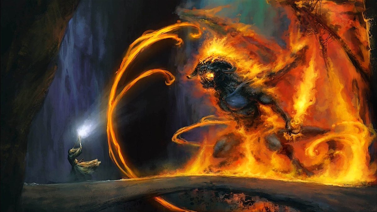 ralphbakshi's tweet image. Gandalf vs. Balrog wallpaper by Rio artist, Flavio Hoffe #Tolkien #LOTR
