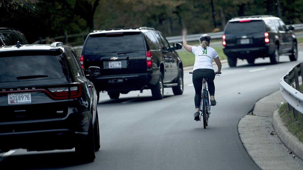 NBCPhiladelphia's tweet photo. Woman fired after flipping off President Trump's motorcade: https://t.co/CpLK29gKOV https://t.co/oByTwKzcEC