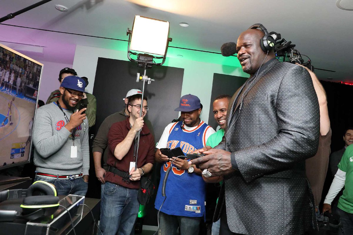 SHAQ's tweet photo. Had a blast hanging with @Xbox at the Microsoft Store in NYC tonight! Even got to challenge fans to @NBA2K on the new #XboxOneX https://t.co/dCMsjLzQdn