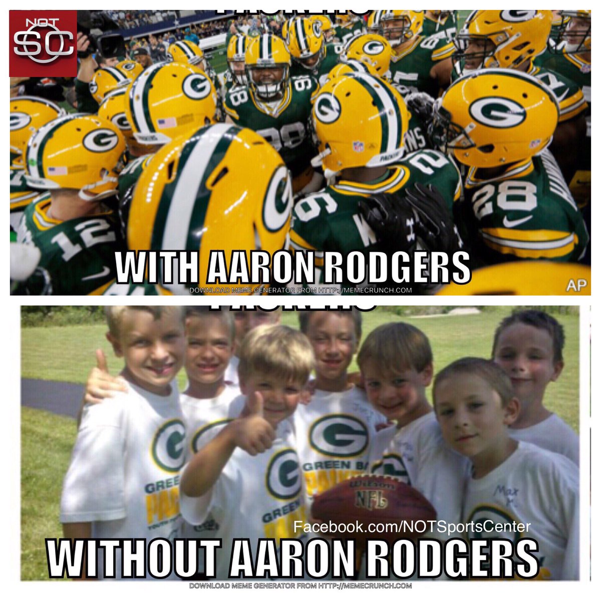 NOTSportsCenter's tweet photo. The Packers aren’t quite the same without Aaron Rodgers: https://t.co/63ihRu9Gah