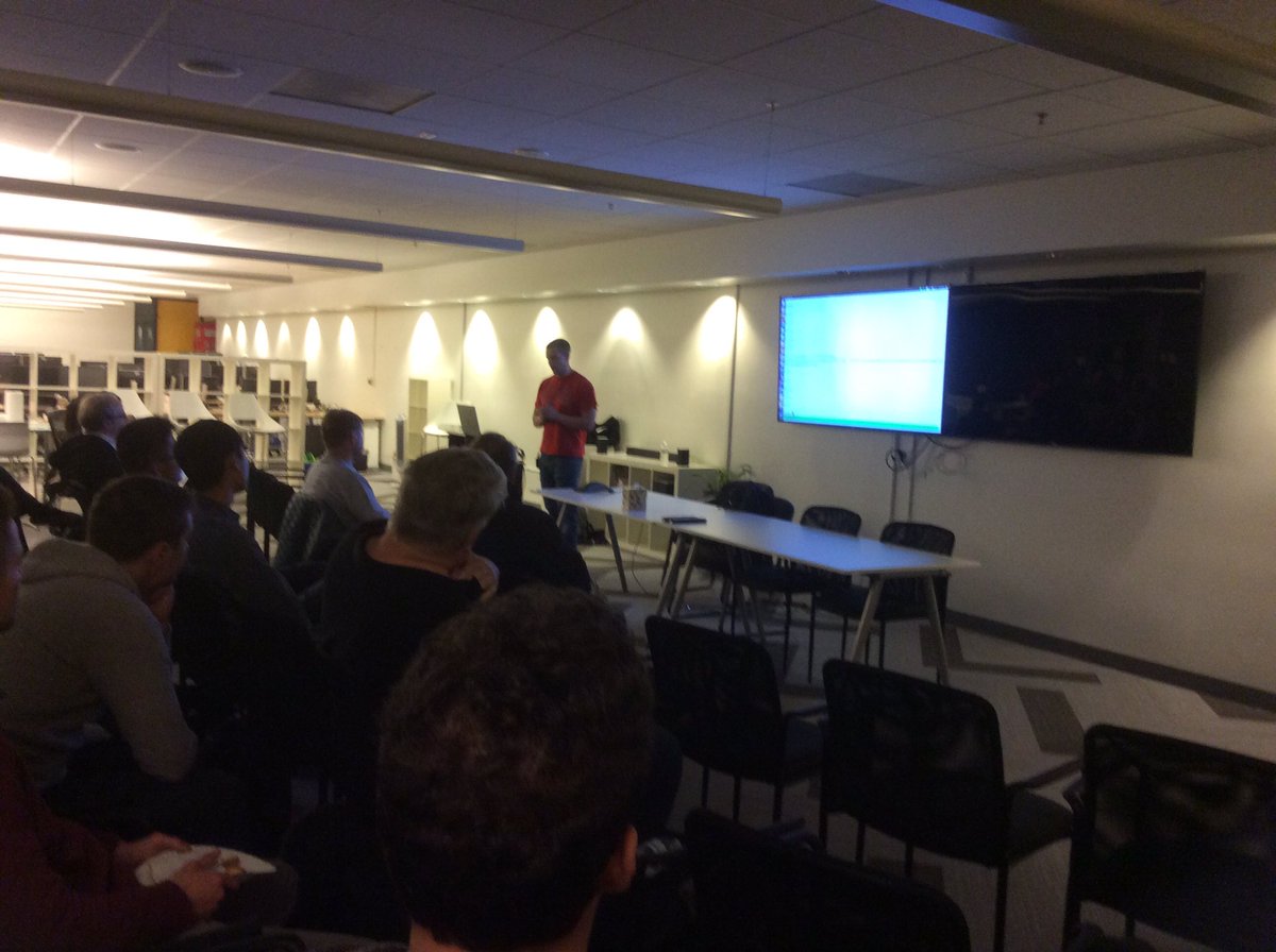 nuncle's tweet photo. .@sfscala meetup at @Ascendify: @SuredBits' @Chris_Stewart_5 on bitcoin-s; @ACINQ_Co on Lightning/Eclair; w @bitcoin_science @ChiefScientist https://t.co/VPTAn5WPAG