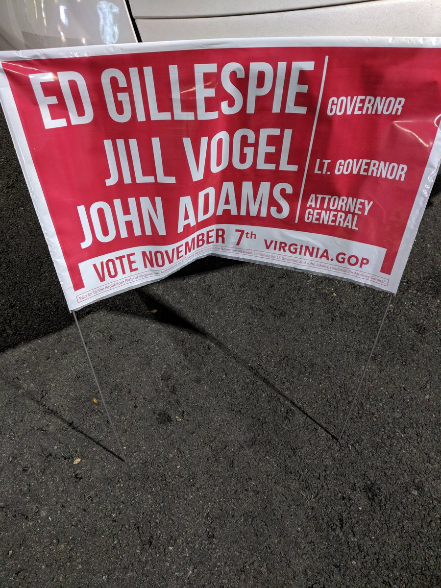Matt4VA's tweet photo. After putting signs up for over 3 house this is my last one... Good luck to @EdWGillespie @JillHVogel @JohnAdamsforVA... Hoping to celebrate a win tomorrow... #VAGov #LeadRight #MakeVARed https://t.co/TBZ9MwKBki