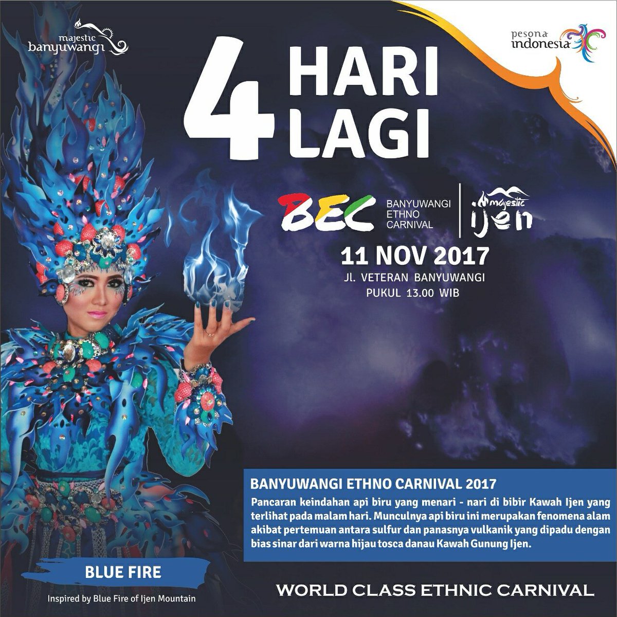 infobwi's tweet photo. 4 hari lagi guys kita menyaksikan pagelaran karnival bertaraf Internasional, apalagi kalau bukan #BEC2017 #majesticijen
#majesticbanyuwangi https://t.co/mQD0DTf7ZN