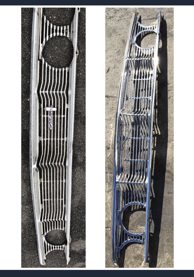 BumperAndWheel's tweet photo. Before and after! Free pickup and deliver #fixmygrill #64fordgalaxy #ford #polishaluminum #beforeandafter #exoticcar #sportscar #fastcar https://t.co/gJi97gxKHV