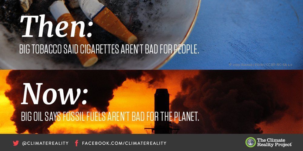 MikeHudema's tweet photo. Tobacco companies misled the public about their products. Oil companies are doing the same about #climatechange https://t.co/2ePiyDG5Mt https://t.co/60r9xzrhjr