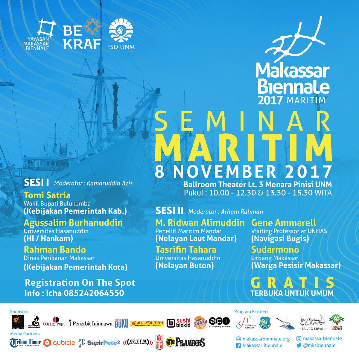 mksbiennale's tweet photo. Datang dan ramaikan rangkaian Pembukaan #MakassarBiennale, besok di Pelataran Gedung Pinisi UNM, 8 November 2017. #MB2017 https://t.co/Qj1PPPsZNb