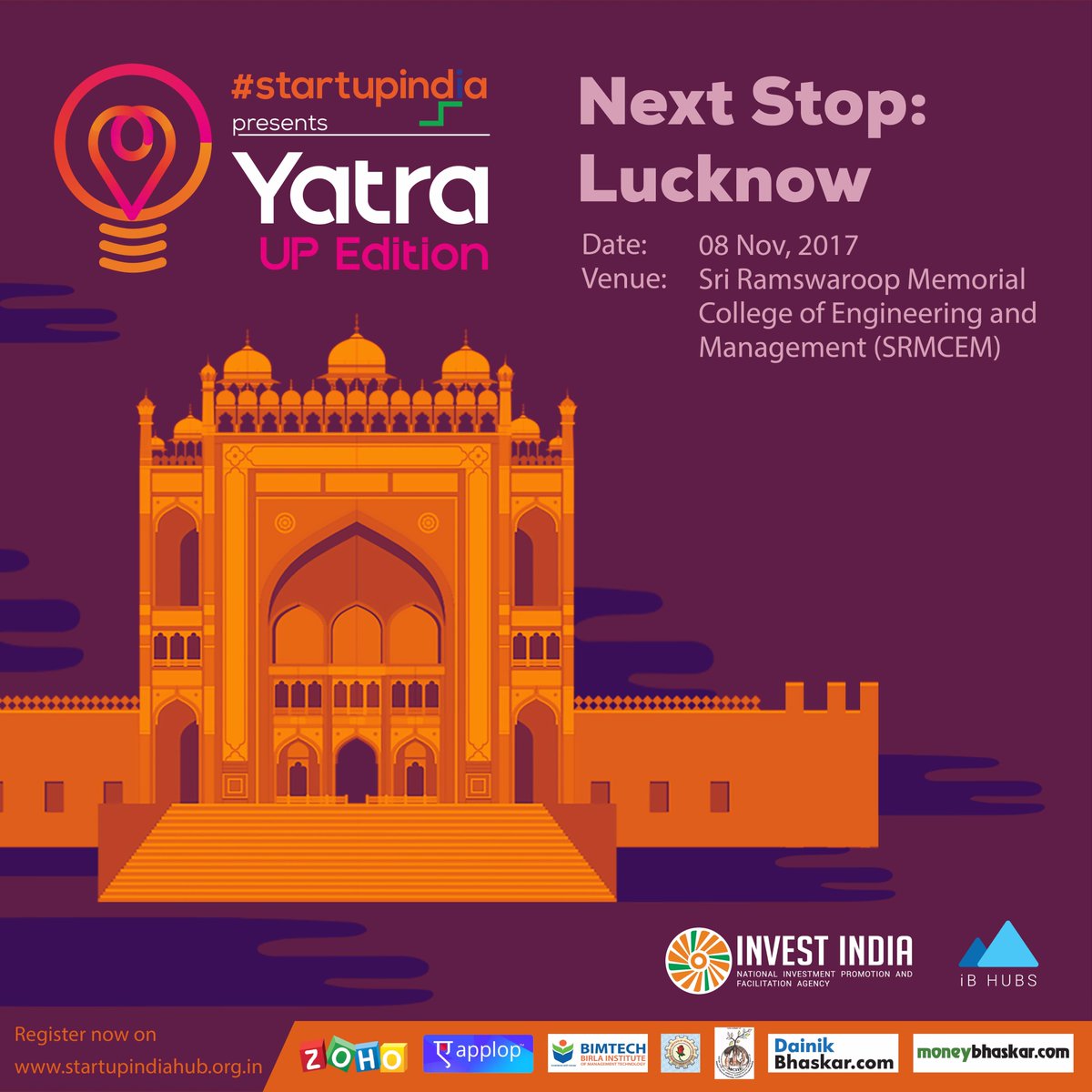 investindia's tweet photo. .@startupindia Yatra is coming to Lucknow tomorrow! Register now at https://t.co/T3WN6tVhk6 https://t.co/2zomaSiV44