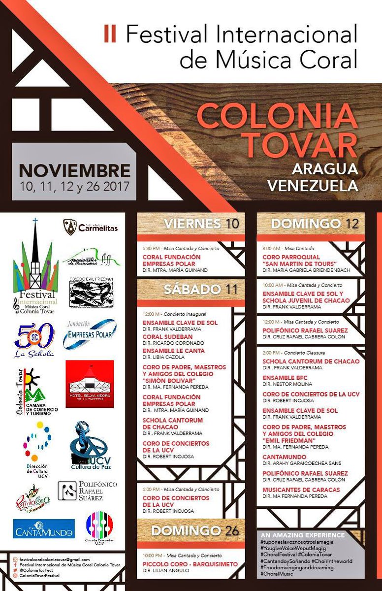 II Festival Internacional de Música Coral en <a href="/lacoloniatovar/">Colonia Tovar</a> del viernes 10 al domingo 12.11.2017 #ColoniaTovar #Aragua #Venezuela