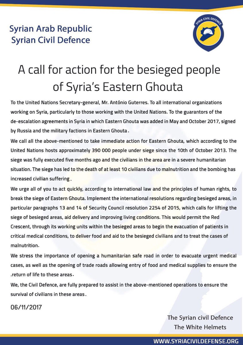 RaedAlSaleh3's tweet photo. A call for action for the besieged people of Eastern #Ghout
#Whitehelmets https://t.co/fjxHw3733c