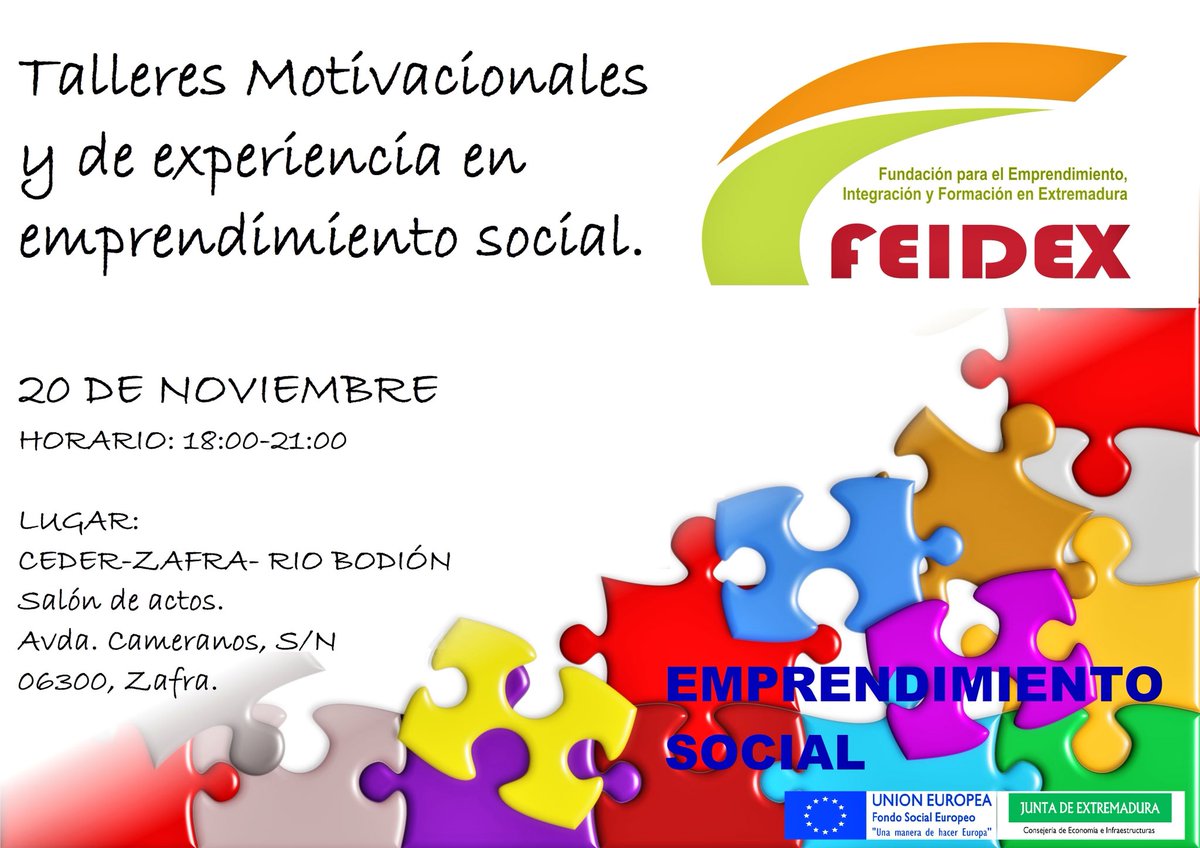 EconomiaEx's tweet photo. Hemos preparado un taller motivacional y de experiencia en #emprendimiento social. #EconomíaSocial #Extremadura #Zafra #Feidex https://t.co/gd85iju08h