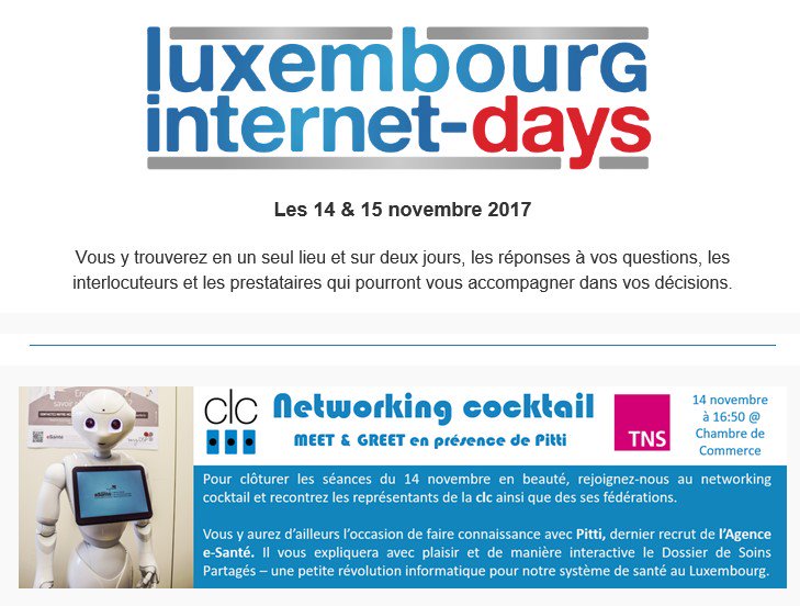 Tu veux rencontrer Pitti, l'assistant digital <a href="/eSanteLux/">Agence eSanté</a>? Vient au cocktail du #LDI2017 le 14 novembre sur le stand de la clc et @tnsilres!