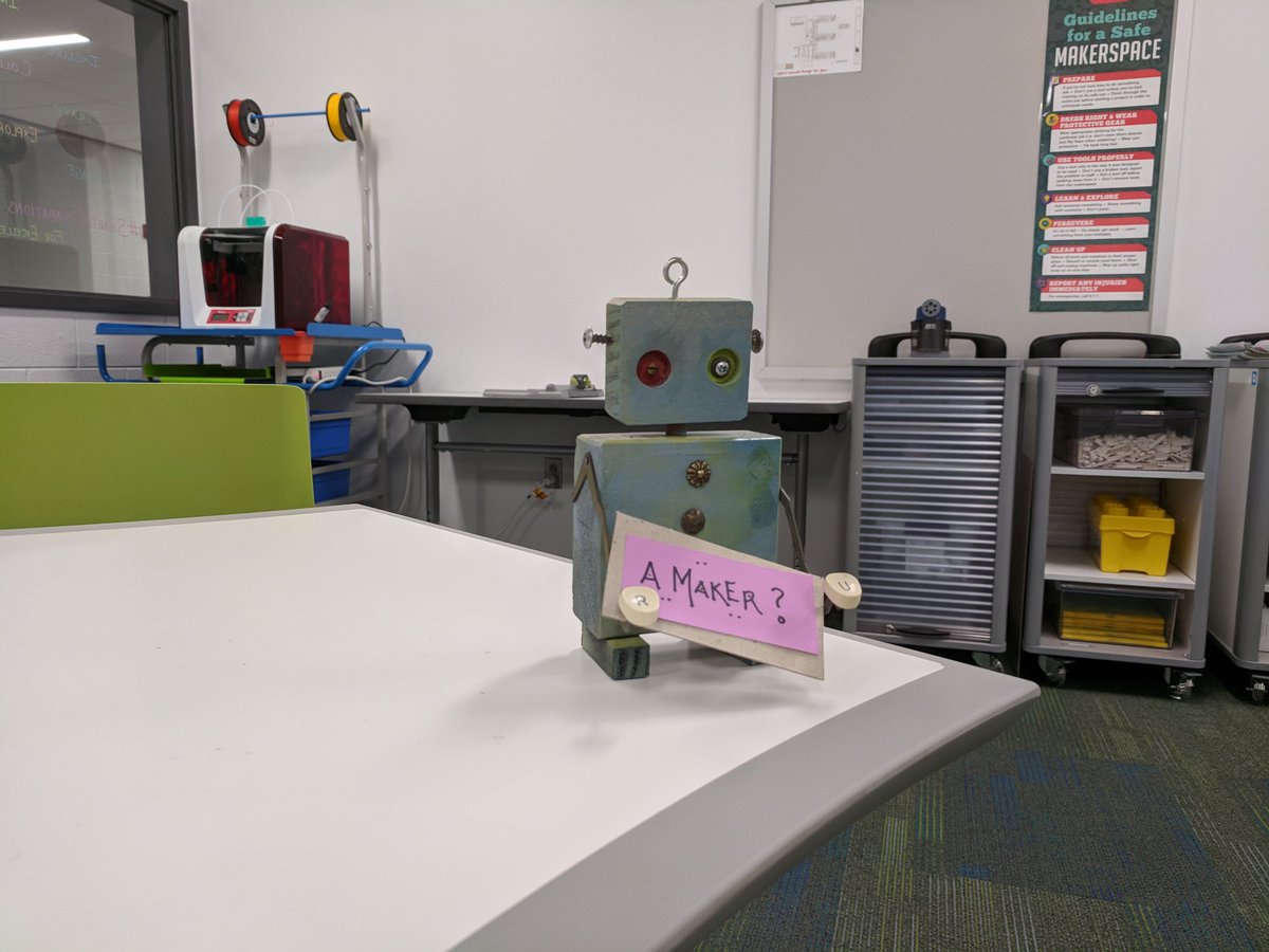 FDHSBookJockey's tweet photo. The #FDHSMaker HQ #RUBot has a question - "R U a Maker?" Stop by and find out! https://t.co/19vRNi6Rkn