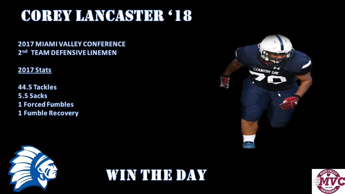 FootballCCDS's tweet photo. Congratulations to Corey Lancaster '18 for being selected to 2nd Team All-MVC as a Defensive Linemen #WTD #BlueLineMentality https://t.co/Dn9pi7s847