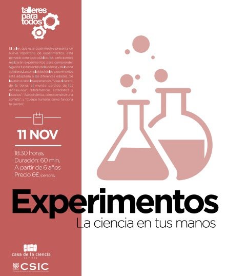 Sábado 11 a las 18.30 TALLER DE EXPERIMENTOS en <a href="/CasaCiencia_Sev/">Casa Ciencia Sevilla</a> .
 + INFO: goo.gl/NV1yZ5 ciencia y diversión para los más peques.