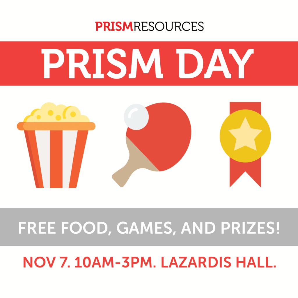 Prismresources's tweet photo. Happy Prism Day!! Visit us in Laz Hall today between 10:00am-3:00pm for FREE food, games, and prizes! https://t.co/qj8IWToXHv