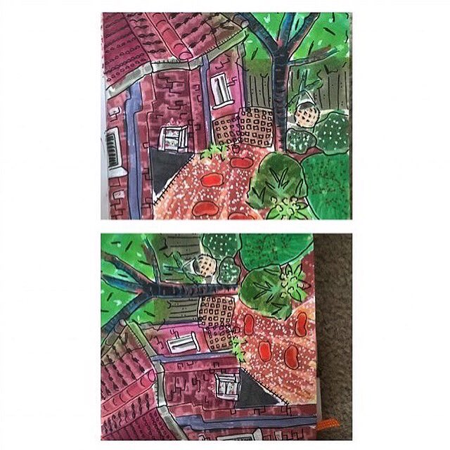 1TeamCreativity's tweet image. From our free teamcreativity.co.uk Illustration gallery - “A garden in Beetley” by user hannaheleanor - love the use of colour 🎨!