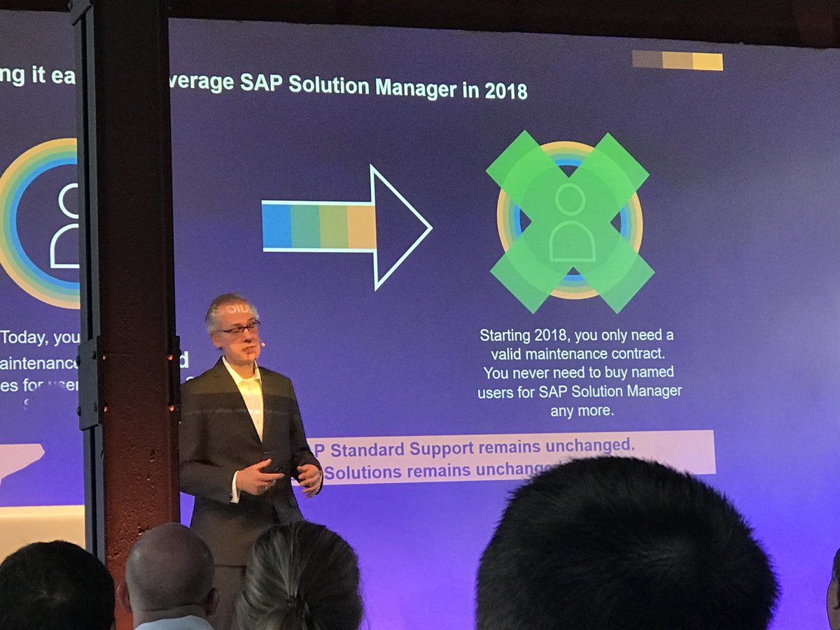 WenSolman's tweet photo. #SAP #SolEd2017 great news!!!!! No more license to use SolMan (ITSM, ChaRM,etc) https://t.co/sbuuzz6FoE