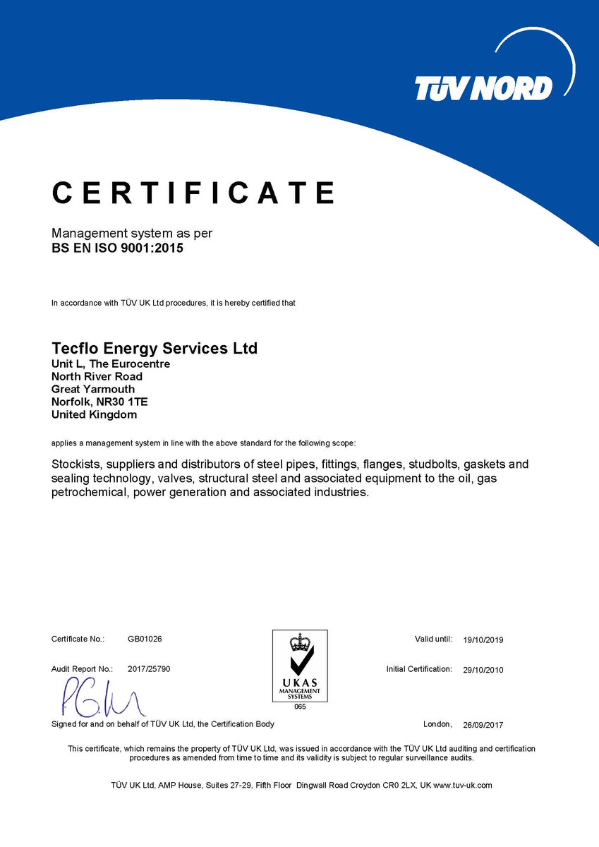 TecfloEnergySer's tweet photo. Tecflo are fully certified in Quality, Environmental and H&amp;S management systems. @TUVNordUK https://t.co/D53CQAFsXw