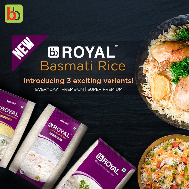 bigbasket_com's tweet photo. #bbRoyal #BasmatiRice now comes in three variants! Try it out today: https://t.co/mCgqUc8mXw #bigbasket #Food #Rice #Staple https://t.co/OrLWAUejS8