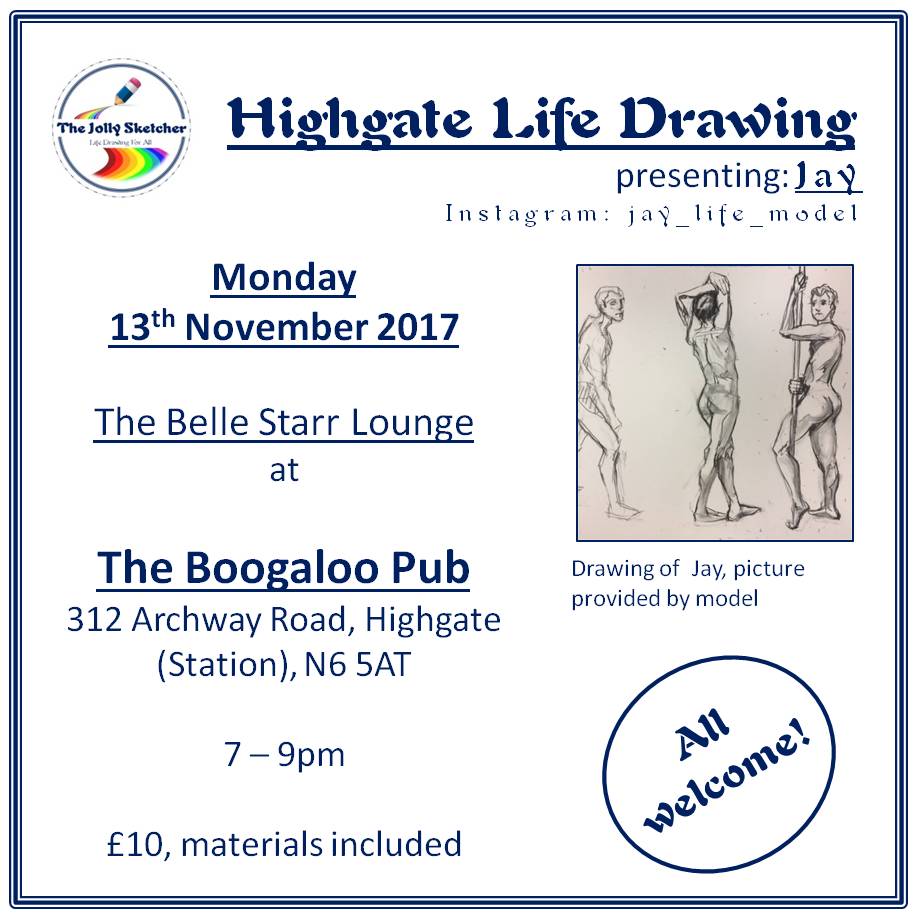 TheJollySktcher's tweet photo. New #meetup announced! #HighgateLifeDrawing @TheBoogaloo #highgatestation #lifedrawing #drinkanddraw #funatthepub #malemodel #JoinUs https://t.co/Deyd9NIZz7
